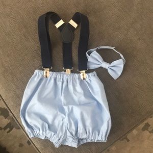 Baby boy diaper cover, suspender and bow tie set
